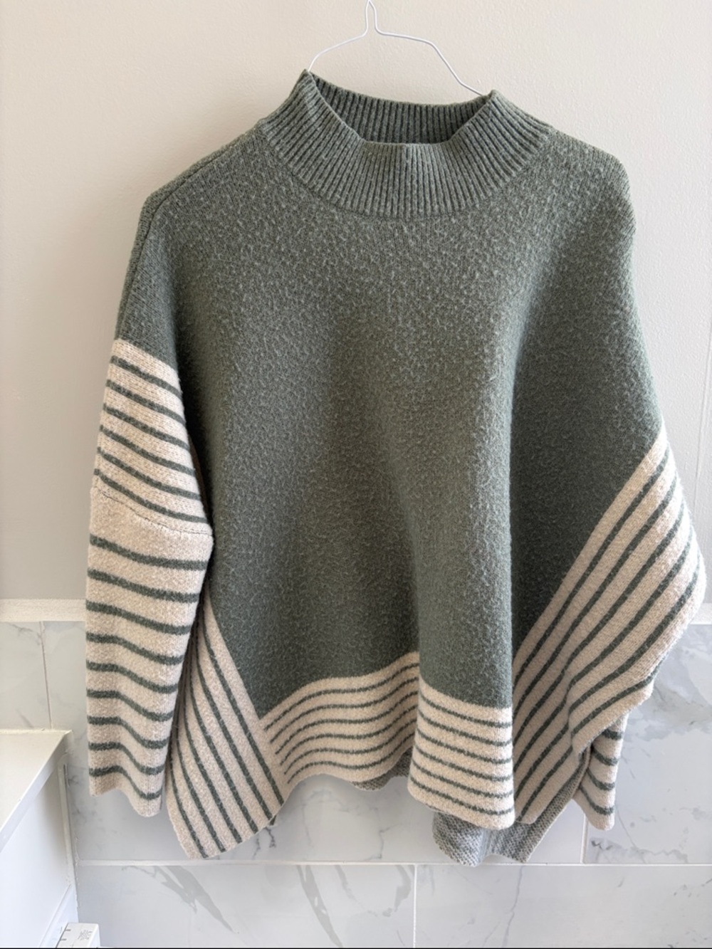 entro Olive Green & Cream Striped Cowl-Neck Sweater